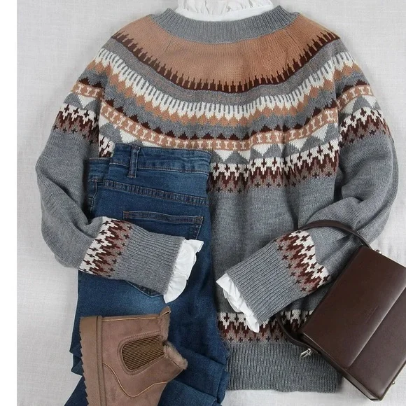 Gray Fair Isle Cardigan - Picture 3 of 7